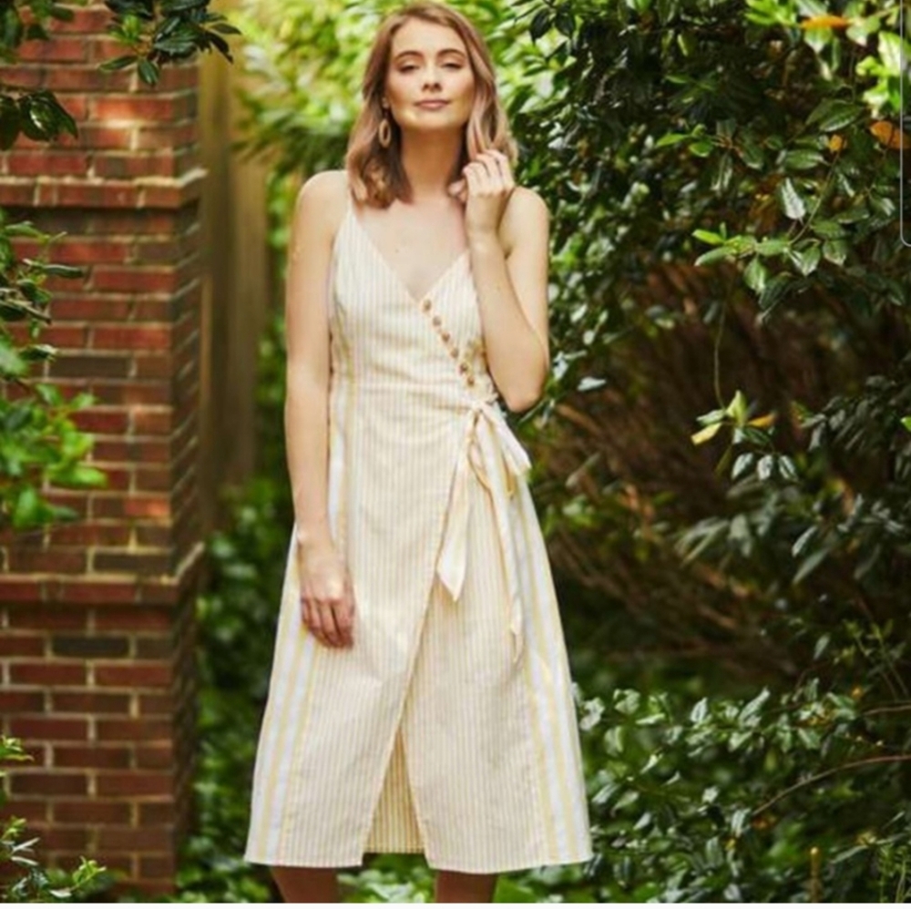 Altar'd State Cream Striped Midi Dress